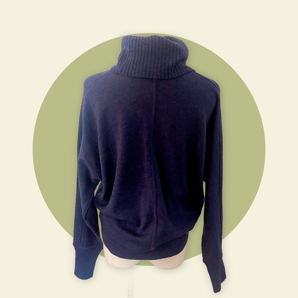 Repeat 100% Merino Wool Dolman Sleeve Turtleneck Sweater in Heather Deep Blue - Picture 3 of 6